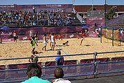 Deutsch: Beachhandball bei den Olympischen Jugendspielen 2018; Tag 4, 10. Oktober 2018; Jungs, Vorrunde, Gruppe A - Spanien-Venezuela 2:0 English: Beach handball at the 2018 Summer Youth Olympics at 10 October 2018 – Boys Preliminary Round Group A – Spain-Venezuela 2:0