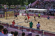 Deutsch: Beachhandball bei den Olympischen Jugendspielen 2018; Tag 4, 10. Oktober 2018; Jungs, Vorrunde, Gruppe B - Italien-Argentinien 1:2 English: Beach handball at the 2018 Summer Youth Olympics at 10 October 2018 – Boys Preliminary Round Group B‎ – Italy-Argentina 1:2