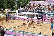 Deutsch: Beachhandball bei den Olympischen Jugendspielen 2018; Tag 3, 9. Oktober 2018; Mädchen, Vorrunde, Gruppe A - Chinese Taipei (Taiwan)-Mauritius 2:0 English: Beach handball at the 2018 Summer Youth Olympics at 9 October 2018 – Girls Preliminary Round Group A‎ – Chinese Taipei-Mauritius 2:0