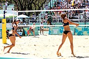 Deutsch: Beachvolleyball bei den Olympischen Jugendspielen 2018; Tag 9, 15. Oktober 2018; Mädchen, Viertelfinale: USA-Spanien 2–1 (21–19/17–21/15–9) English: Beach volleyball at the 2018 Summer Youth Olympics at 15 October 2018 – Girls Quarterfinals: USA-Spain 2–1 (21–19/17–21/15–9)