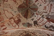 English: Fresco in Bellinge church, Fyn, Denmark. The frescos are signed by Ebbe Olsen and Simon Petersen and are dated 1496. They were covered in white in 1536 and uncovered in 1886. The motives are based on biblia pauperum