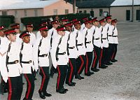 Soldados em uniformes de gala branco e preto
