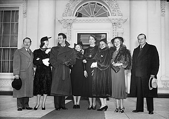 Eleanor Roosevelt with celebrities invited to Washington, D.C., for the 1937 President's Birthday Ball