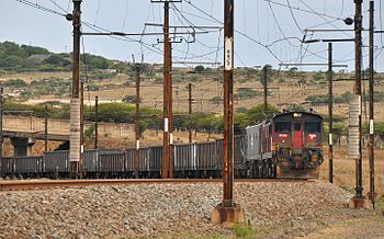 Uphill, empty 100-car train south of Vryheid.