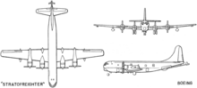 3-view line drawing of the Boeing KC-97G Stratofreighter Boeing KC-97G Stratofreighter 3-view line drawing.png