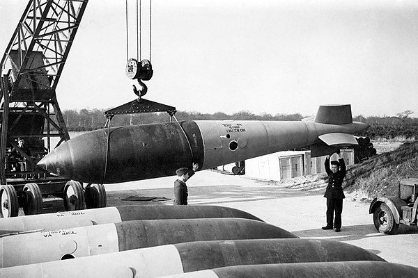 A Grand Slam bomb being handled at RAF Woodhall Spa in Lincolnshire