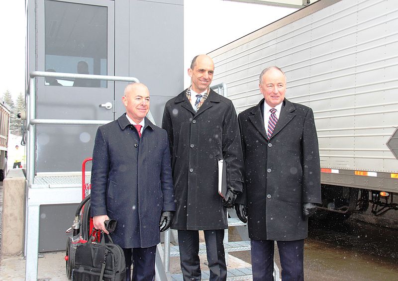 File:Canadian Minister of National Defence & MP for Niagara Falls Nicholson (R), Minister of Public Safety and Emergency Preparedness Blaney (C) and U.S. Deputy Secretary of Homeland Security Mayorkas on the Ontario side of Peace Bridge.jpg