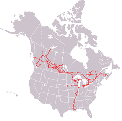 Ulusal Kanada Demiryolu ağ haritası