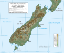 Carte topographique de l'île du Sud.