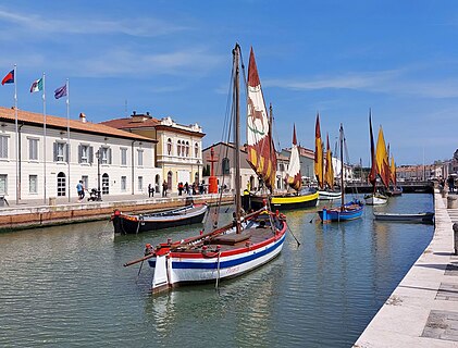 The ancient boats of the maritime museum on the Leonardo canal of Cesenatico.