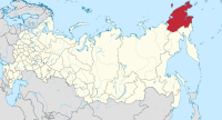 Die ligging van Tsjoekotka in Rusland