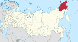 Die ligging van Tsjoekotka in Rusland.