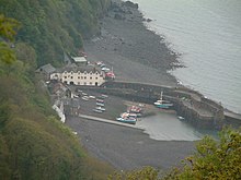 Clovelly Harbour with the lifeboat station and slipway on the left Clovelly Harbour - geograph.org.uk - 417907.jpg