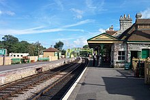 The railway station, looking south towards Swanage. Corfe Castle railway station 2.JPG