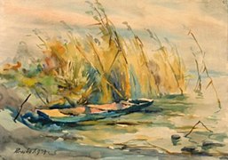 Csónak a Holt-Tiszán, akvarell, 1939