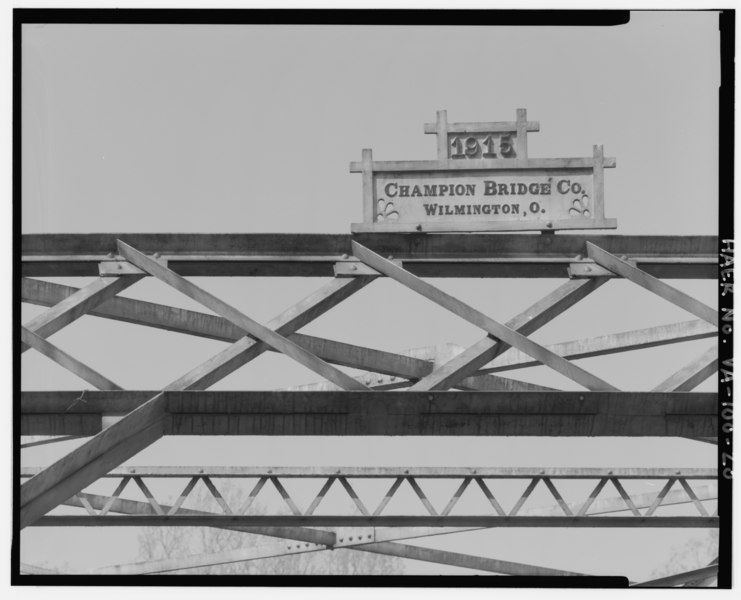 File:DETAIL OF MAKER'S PLAQUE, VIEW SOUTH - Knightly Bridge, Spanning Middle River at State Route 778, Knightly, Augusta County, VA HAER VA,8-KNIGH.V,1-20.tif