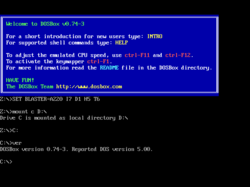 A DOSBox 0.74-3 nyitóképernyője