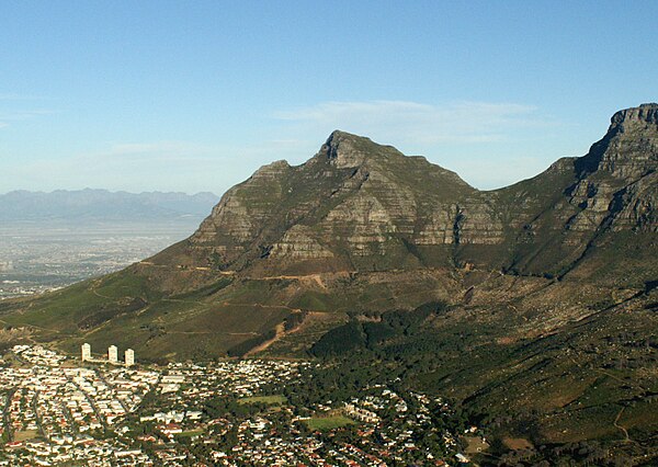 Devil's Peak seen from Lion's Head. Hottentots Holland range in the distance