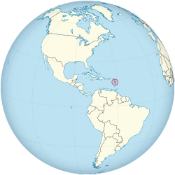  डोमिनिका के लोकेशन (circled in red) the Caribbean (light yellow) में
