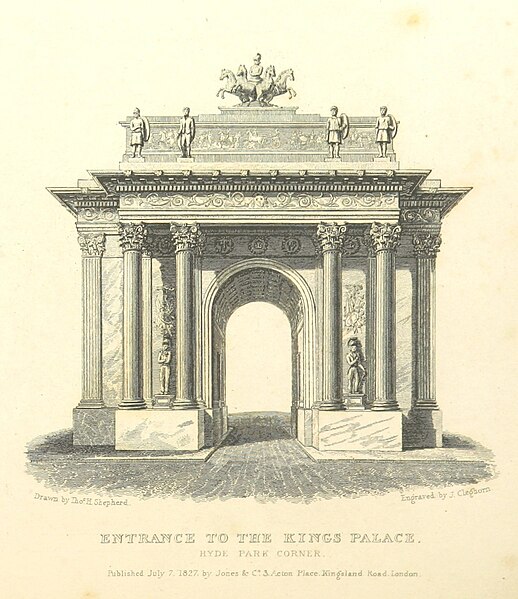 File:Entrance to the King's Palace, Hyde Park Corner - Shepherd, Metropolitan Improvements (1828), p326.jpg