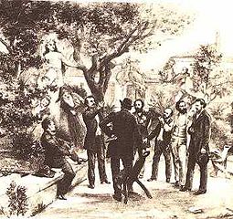 Meeting of the Félibrige in 1854: Frédéric Mistral, Joseph Roumanille, Théodore Aubanel, Jean Brunet, Paul Giéra, Anselme Mathieu, Alphonse Tavan