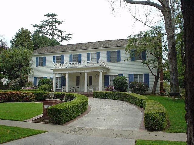 Northeast view of the Los Cerritos house used in the 1986 comedy film Ferris Bueller's Day Off as the Bueller family home. It also appears in Not Anot