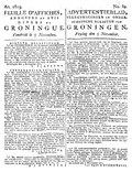 Миниатюра для Файл:Feuille d'affiches, annonces et avis divers de Groningue = Advertentieblad, bekendmakingen en onderscheidene berigten van Groningen 05-11-1813 (IA ddd 010179812 mpeg21).pdf