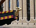 Detail on the replica Golden Hinde, built in 1973, docked in Southwark.