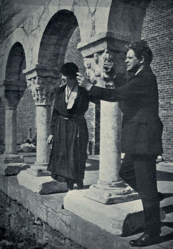 Barnard and Clare Sheridan touring his cloister in New York City, 1921.