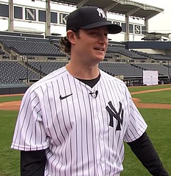 Gerrit Cole with the New York Yankees in 2020 spring training camp.jpg