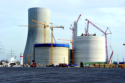 Two coal silos being constructed by slip forming