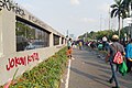 Graffiti on crowd control barriers to the JIRR tollway.