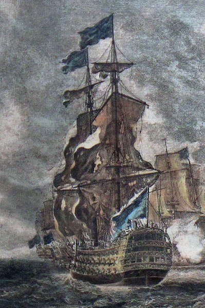 The British flagship, HMS Namur, here depicted during the Battle of Lagos in 1759