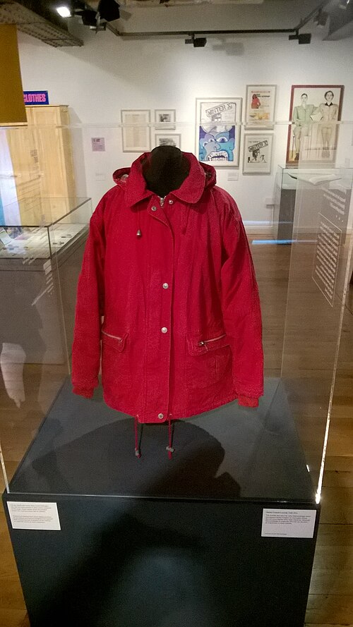 Hayley's trademark red anorak, in the People's History Museum in Manchester