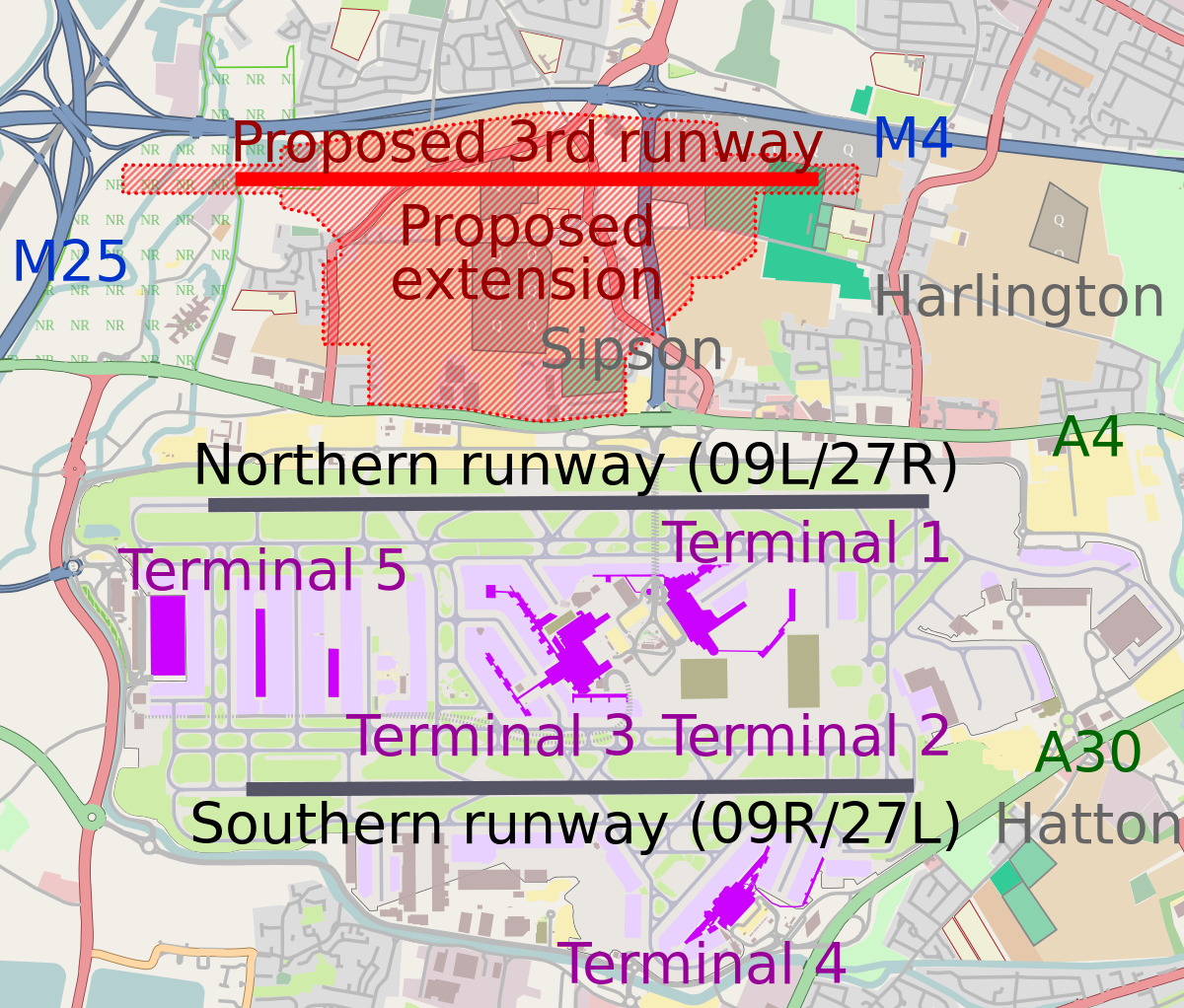 Map Of Heathrow Surrounding Area File:heathrow Airport Map With Third Runway.svg - Wikimedia Commons
