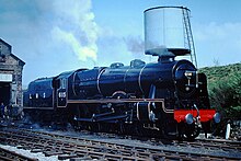 6115 Scots Guardsman in LMS lined black livery at the Dinting Railway Centre, April 1980