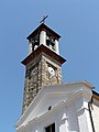 Il campanile e la facciata della chiesa di San Matteo, Isola, Rovegno, Liguria, Italia