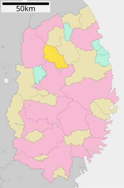 Iwates läge i Iwate prefektur Städer:      Signifikanta städer      Övriga städer Landskommuner:      Köpingar      Byar