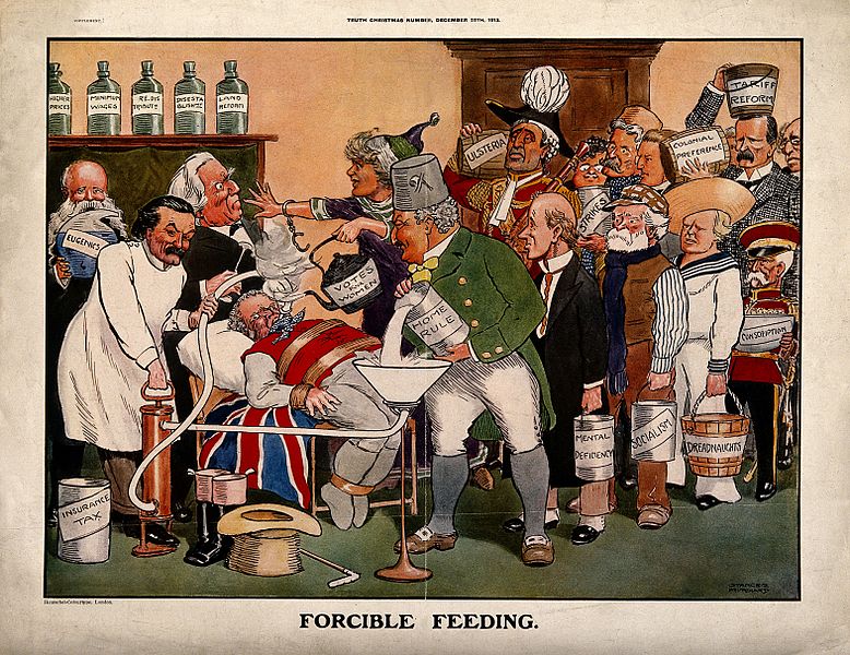 File:John Bull being force-fed via a stomach pump, by a queue of Wellcome V0011636.jpg