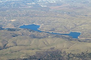 Aerial view of Lake Del Valle, 2018