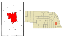 Lancaster County Nebraska Incorporated and Unincorporated areas Lincoln Highlighted.svg