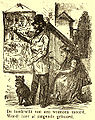 Liedzanger met een roldoek zingt een moordlied, vrouw speelt harp (19e eeuw).