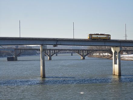 The Metro Streetcar crossing the Arkansas River