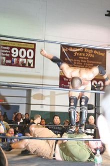 Low Ki performing the Ghetto Stomp in Jersey All Pro Wrestling. Lo Ki's Warrior's Way.jpg