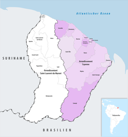 Cayenne arrondissementinin Fransız Guyanası'ndaki konumu