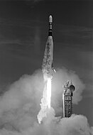 Launch of Lunar Orbiter 1 from an Atlas-Agena rocket in August 10, 1966