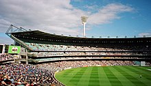 View of the Great Southern Stand during the 1998 Boxing Day Test match. The Olympic Stand is visible at the bottom left of the photo. MCG99.jpg