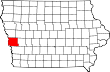 Harta statului Iowa indicând comitatul Harrison