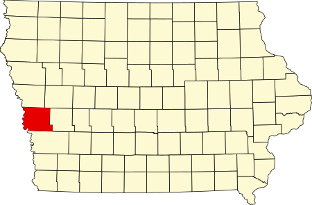 Location of Harrison County in Iowa Map of Iowa highlighting Harrison County.svg