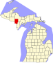 Harta statului Michigan indicând comitatul Dickinson